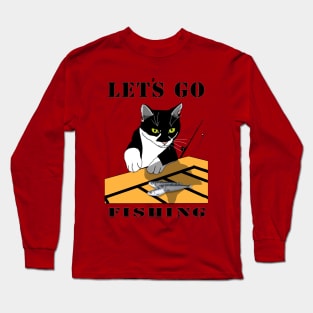 Cute Tuxedo Cat Lets go fishing  Copyright TeAnne Long Sleeve T-Shirt